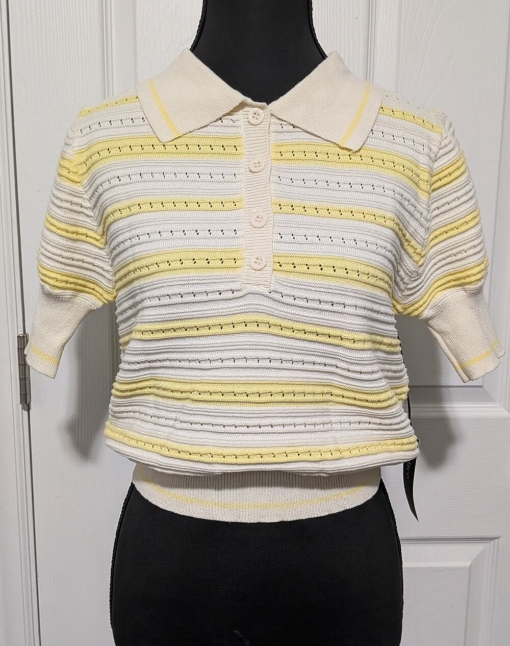 Alice Blue New With Tags Retro Striped Knit Cropped Polo Sweater Shirt Medium
